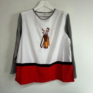 Adolfo Sport Women's Vintage Long Sleeve Pullover Crew Neck Blouse White Large